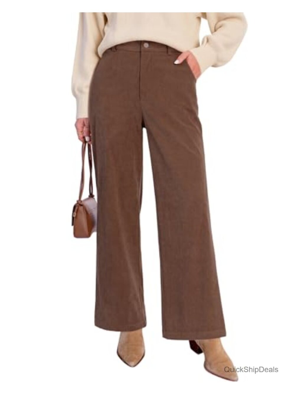 Corduroy Wide Leg Pants High Waisted Elastic Waist Business Casual Trousers